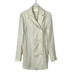 Q9740 Sportmax Beige Striped Cotton Long Sleeve Button Shirt Jacket 44 Size L Co
